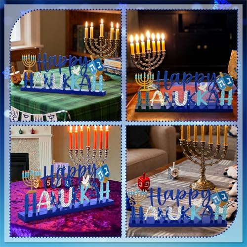 Cinnvoice Happy Hanukkah Table Decoration Farmhouse Chanukah Table Sign Centerpiece Signs Metal Letter Star of David Hanukkah Tiered Tray Decorations for Holiday Kitchen Home Party Supplies