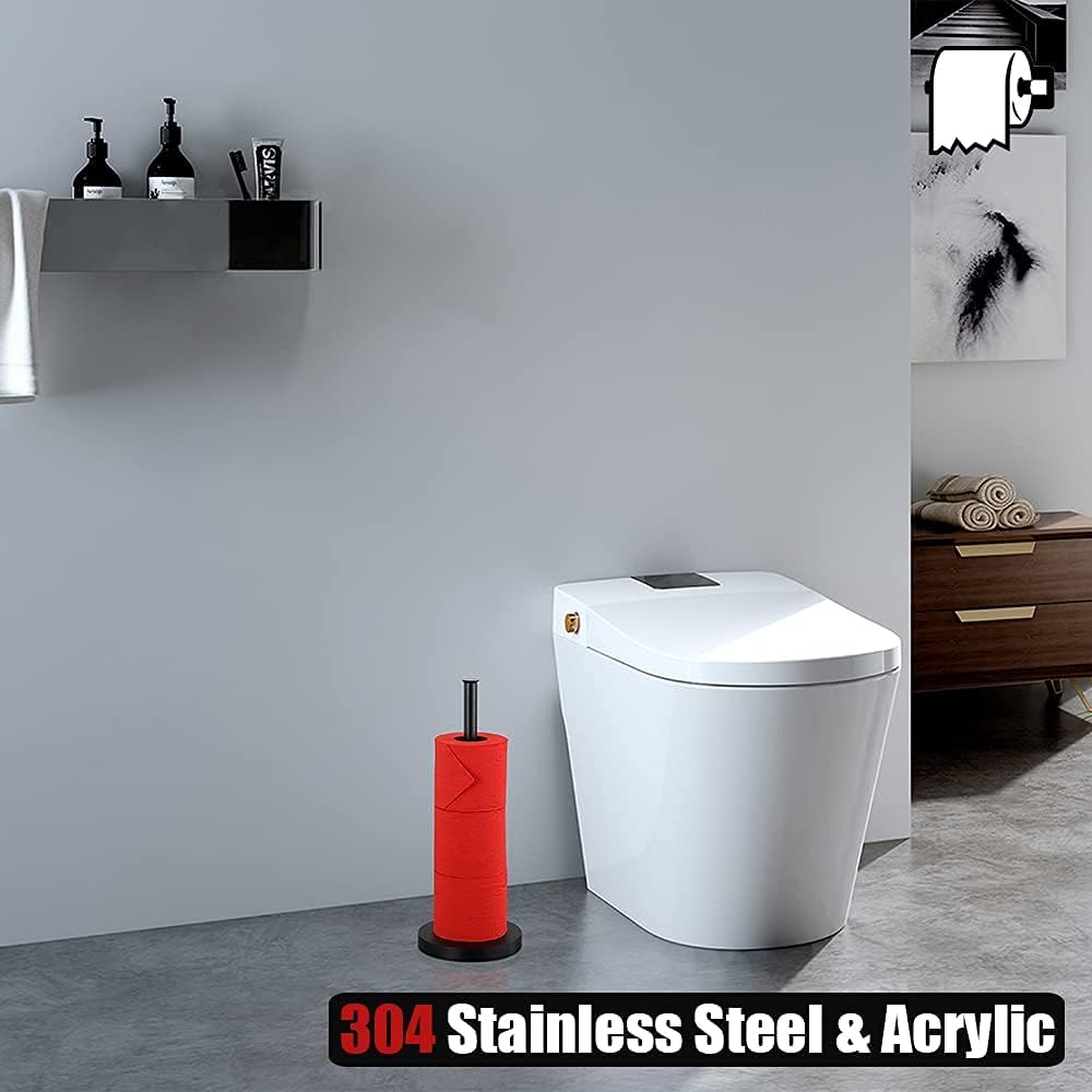JQK Toilet Paper Storage Stand Matte Black, 304 Stainless Steel Thicken 0.8mm Tissue Reserve Holder 3 Rolls Dispenser