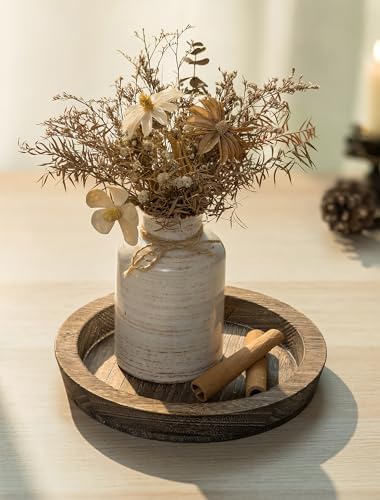 Hanobe Round Wood Candle Holder Trays, Small Coffee Table Centerpiece, 7.8"
