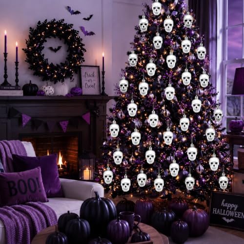 Chunful 24 Pcs Halloween Skull Hanging Ornaments, 1.57in Plastic Tree Decor