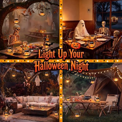 Solar Lantern with Flickering Flame, 4 Pack Solar Halloween Lights