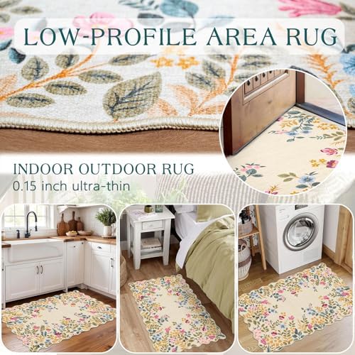 Front Door Mat Outside Entrance 2x3 Beige Colorful Floral Entry Rug