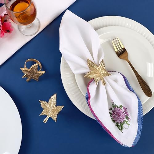 ALPHA Living HOME Leaf Decor Napkin Rings - 12 Pcs Modern Napkin Ring Dining Metal Table Décor for Wedding, Holiday, Thanksgiving, Christmas, Formal Dining & Special Occasions (Gold)