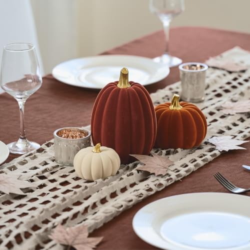 DN DECONATION Fall Pumpkin Decor, Artificial Flocked Pumpkin for Home Table