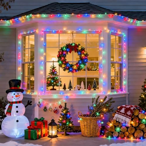 JMEXSUSS 200 LED Multicolor Christmas Tree Lights Outdoor Indoor Clear Wire