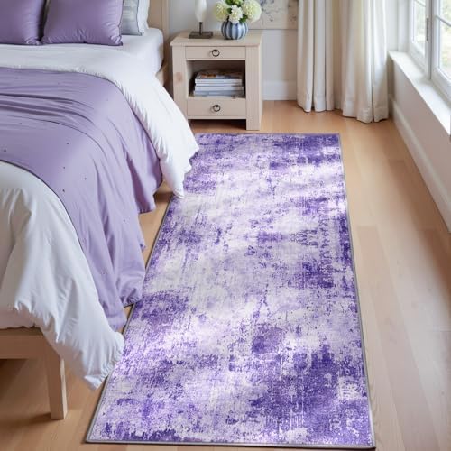 RELEANY Washable Runner 2'x8' Abstract Area Rug for Hallway Purple