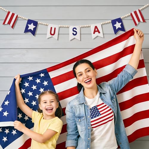 GreenD 4th of July Decorations 9.84FT 4th of July Garland Red White and Blue Garland with American Flag Style Patriotic Garland July 4th Decor Memorial Day Independence Day Mantel Wall Party Decor