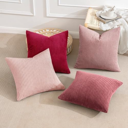 MIULEE Soft Corduroy Decorative Throw Pillow Covers Pink Series 20x20