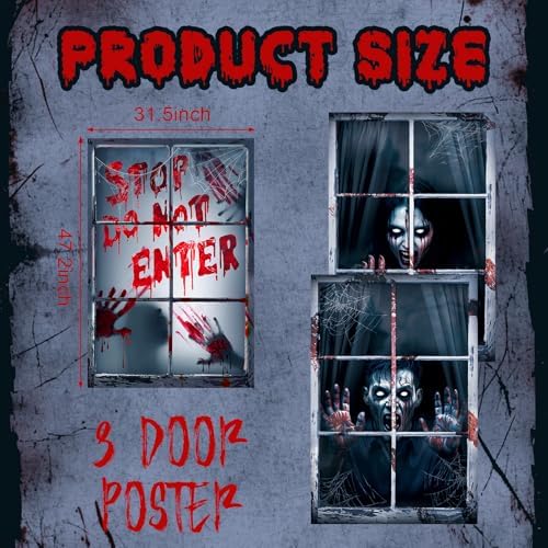 Tioncy 3 Pcs Halloween Window Cover Decorations, Ghost Zombies Blood