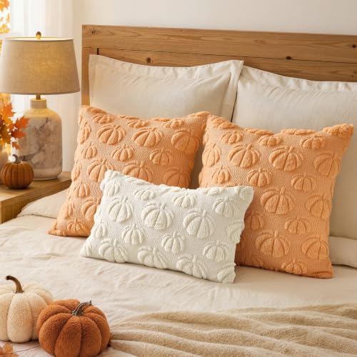 MIULEE Fall Decor Pillow Covers 18x18 Set of 2 Pumpkin Light Orang