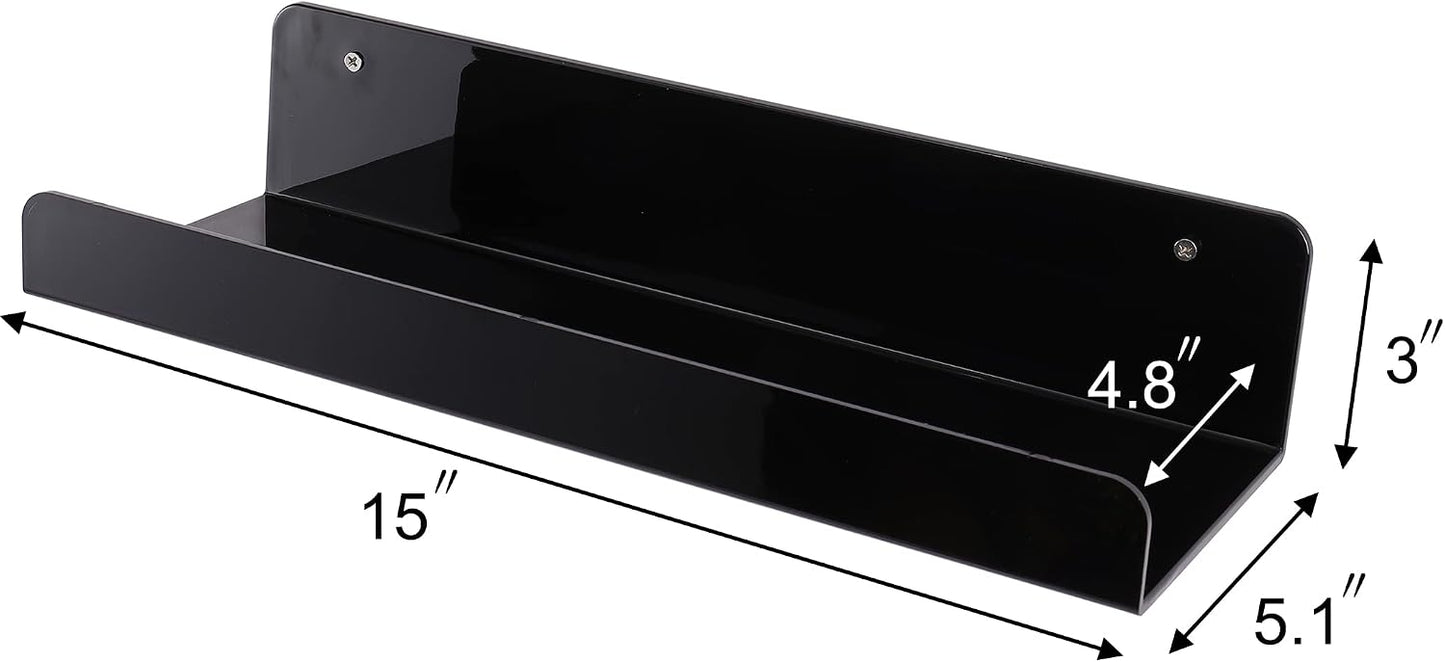 Sooyee 6 Pack Black Floating Shelves, 15 Inch Acrylic Shelves, Wall Mounted Bookshelf, Invisible Picture Ledge Display