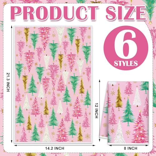 Oudain 6 Pcs Christmas Kitchen Towels Pastel Pink Xmas Tree Tea Dishtowels Decorative Plaid Bathroom Hand Towel Farmhouse Red Green Christmas Decorations for Kitchen Housewarming Home Gifts