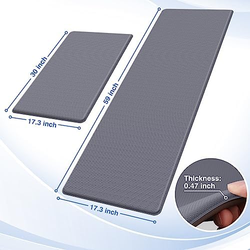 StepRite Kitchen Mats for Floor, 2-Piece Anti-Fatigue Kitchen Rugs, Grey