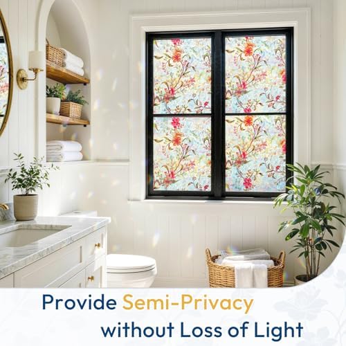 rabbitgoo Stained Glass Window Privacy Film, Cosmos Floral, 23.6" x 118.1"
