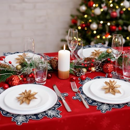 HunnmingRe Christmas Snowflake Placemats Set of 6 Embroidered Snowflake Table Mats 14 Inch Velvet Blue Christmas Table Decorations Xmas Washable Placemats for Xmas Holiday Tabletop Home Dining Kitchen