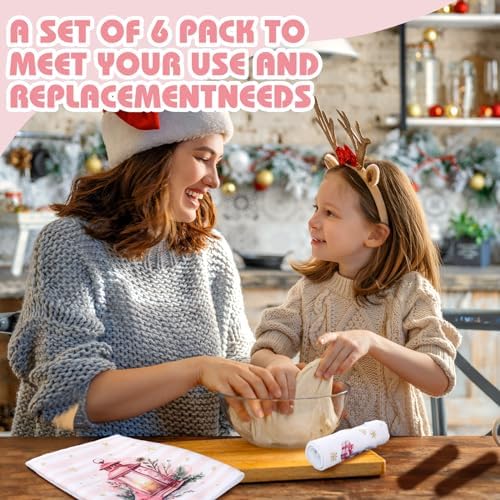VitalCozy 12 Pcs Pink White Christmas Kitchen Towels, 14.2 x 21.3 in