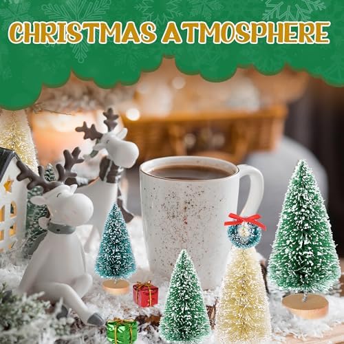 56 Pcs Artificial Mini Christmas Trees Set, Small Bottle Brush Trees