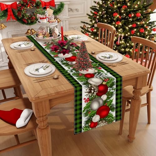 Jiudungs Christmas Table Runner, Xmas Holiday Decorations for Home Decor