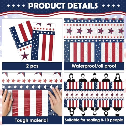 OHOME 4th of July Decorations - Red White and Blue Tablecloth for 250th Anniversary American USA Merchandise - Fourth of July Accessories for Home Outdoor | Patriotic American Flag Party Favors,2 Pack
