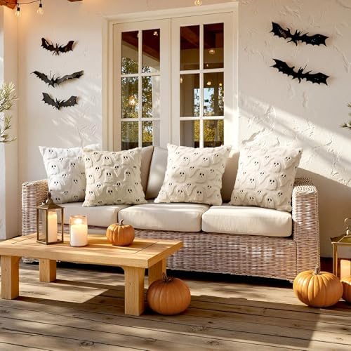 MIULEE Beige Halloween Pillow Covers Cute Ghost Decor Set of 2 18x18
