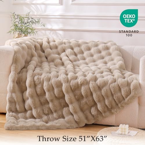 BENVWE Faux Fur Throw Blanket for Couch - Cozy Fuzzy Soft Plush Fluffy Thick Luxury Minky Bubble Blanket for Living