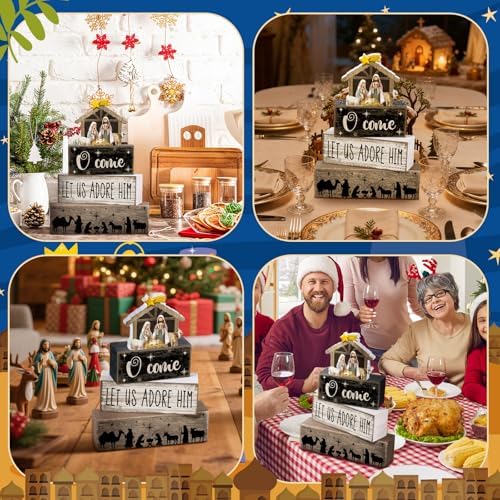 Lineshading 4 Pcs Halloween Table Decor Spooky Coffee Wooden Stacked Block