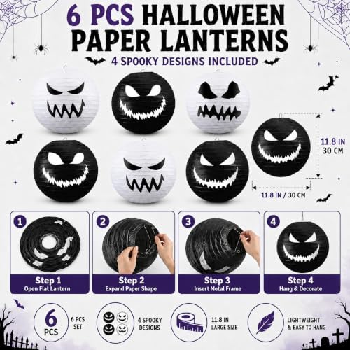 Mudder 6 Pcs Halloween Paper Lanterns for Hanging Decorations