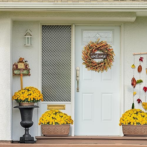 Sggvecsy Artificial Fall Wreath - 22'' Autumn Front Door Wreath with Harvest Foam Leaves, Small Pumpkins for Outside, Indoor Wall, Window Festival, Thanksgiving Decor