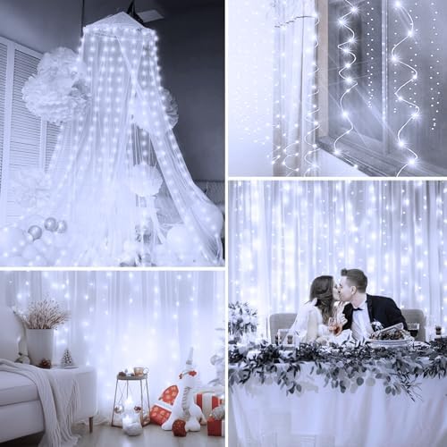 Minetom Curtain Lights, 300 LED Dimmable Twinkle Fairy Lights, 8 Modes