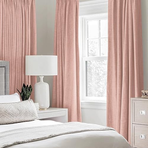 MIULEE 100% Blackout Linen Curtains for Bedroom 52x54 Inches Blush Pink