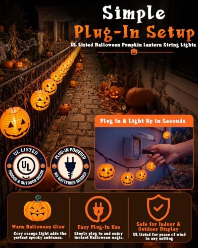 8.5FT Halloween Pumpkin Lantern String Lights Plug-in 10 LED Decor