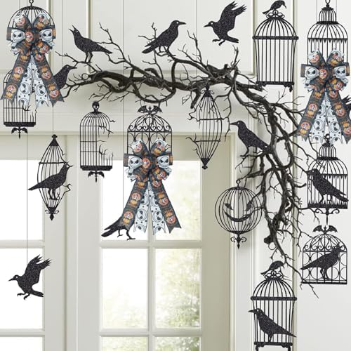 1 Pcs Large Halloween Wreaths Bow - Spooky Skeleton & Pumpkin Print Bow for Wreaths, Indoor Outdoor Decor, Halloween Party Supplies Gifts (Skeleton & Pumpkin Bow)