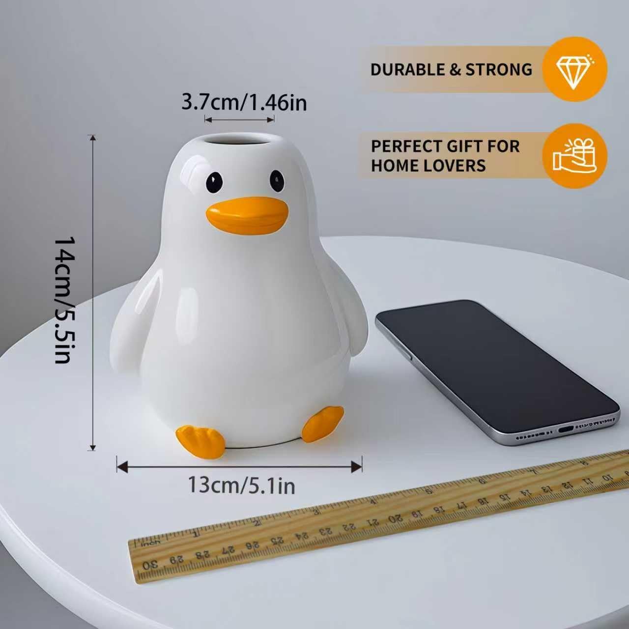 Unique Duck Vase / Fat Duck Vase / White