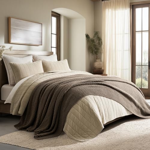 EVERGRACEHOME Chunky Chenille Knit Throw Blanket, 108x92, Mocha Brown