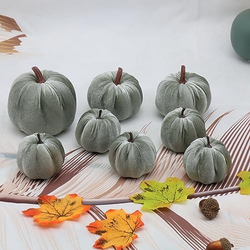Woration 8pcs Fall Thanksgiving Home Décor Artificial Velvet Fabric Pumpkin