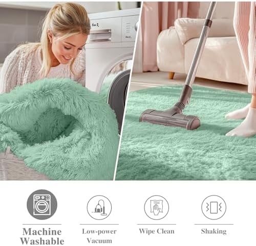 OLANLY Mint Green Round Rugs for Bedroom - Machine Washable, 2 ft Circle Area Rugs for Living Room, Soft and Fluffy