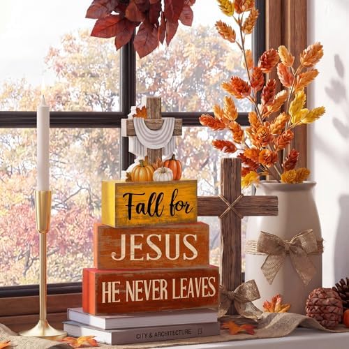 Lineshading 4 Pcs Fall Decoration For Home Fall Religious Wooden Signs