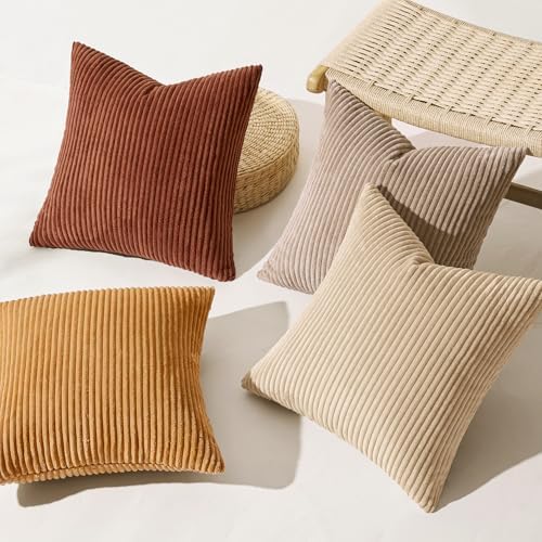 MIULEE Fall Corduroy Decorative Throw Pillow Covers Terracotta 18x18