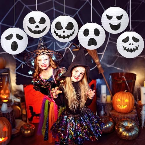 DECYOOL 12PCS Halloween Paper Lanterns, Hanging White Ghost Ornaments