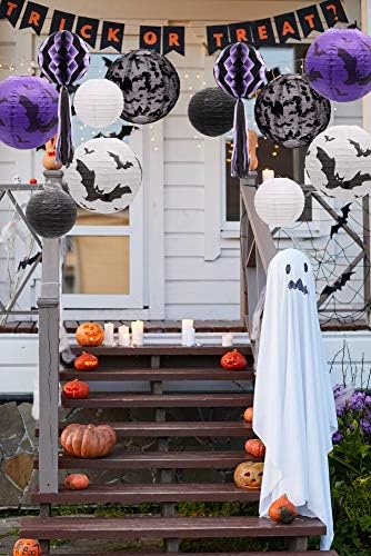 UNIQOOO 12pcs Halloween Paper Lanterns Set, Black White Purple