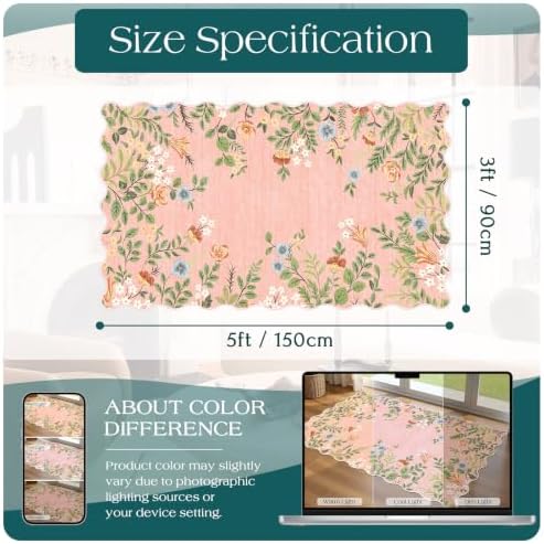 Pink Floral Entry Rug, 3x5 Ft Indoor Outdoor Mats for Front Door
