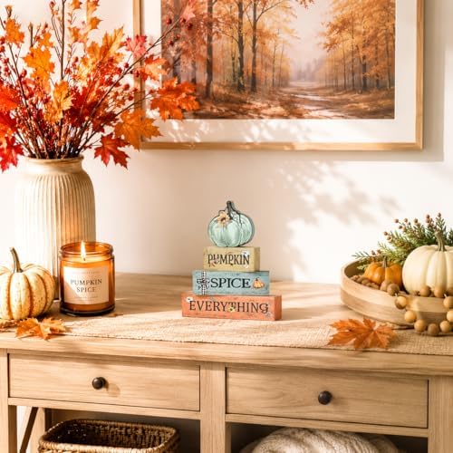 Smile Fall Wooden Decor Signs Teal Pumpkin Plaque PUMPKIN SPICE EVERYTHING Tiered Tray Tabletop Signs for Autumn Harvest Thanksgiving Home Decor