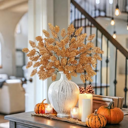 6PCS 20in Artificial Fall Hops Branches Yellow Faux Hops Stems Home Decor