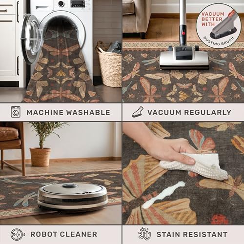 Boho Brown 3x6 Entryway Rug Indoor, Farmhouse Kitchen Area Rug for Bedroom, Mudroom & Laundry Room, Soft Low Pile