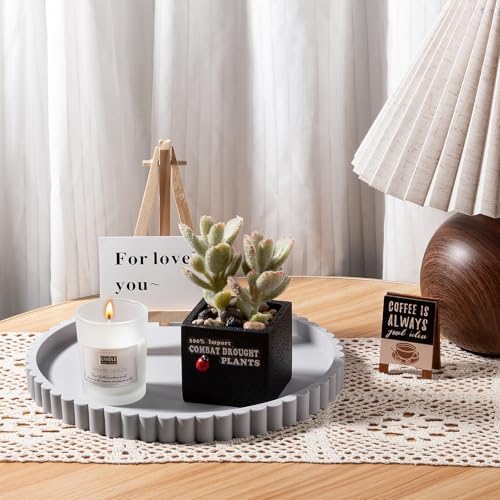 Round Bathroom Tray Perfume Organizer Coffee Table Decor, 9" Light Gray
