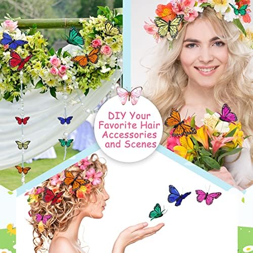 Giegxin 24 Pcs Monarch Butterfly Picks Artificial with Wire,Bright Colors