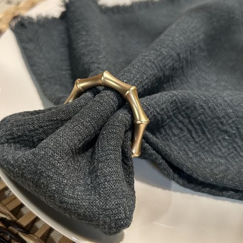 Matte Gold Napkin Rings，Bamboo Napkin Ring Set of 12 for Table Decor
