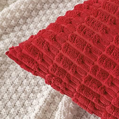 MIULEE Corduroy Decorative Throw Pillow Covers 18x18 Red Pack of 2