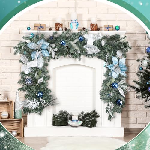 Thiccywoov 6 ft LED Prelit Christmas Pine Garland with Ball for Mantel