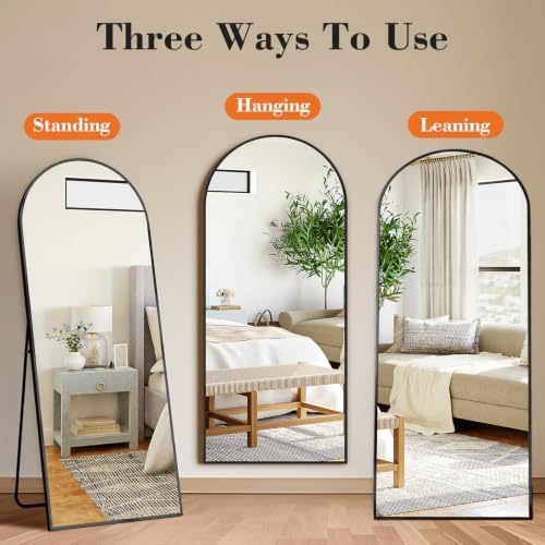 DUMOS 64"x21" Arched Full Length Mirror with Stand, Full Body Floor Mirror